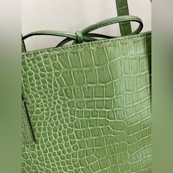Vintage y2k crocodile embossed shoulder bag mint green tote spring - Picture 2 of 11